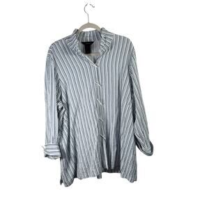 Ali Miles Blue White Striped Button Front Tunic Shirt Artsy Boho Work Womens 1x